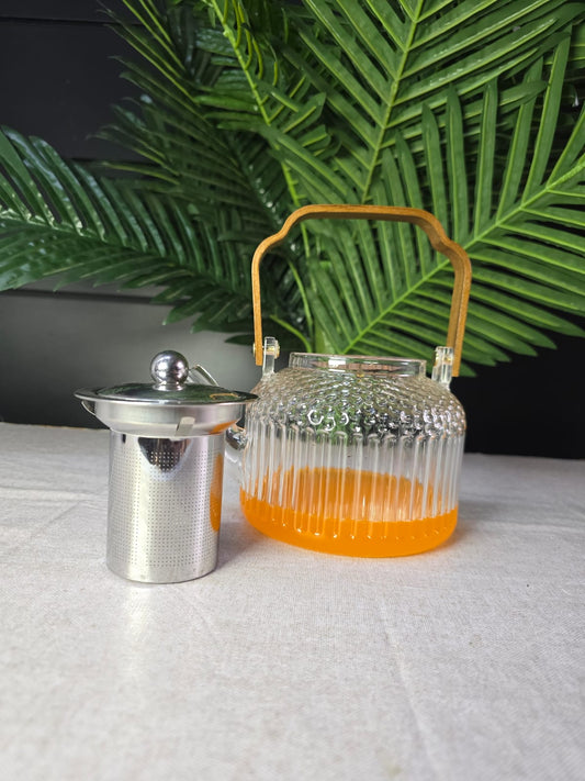 1.5l Bamboo Handle Borosilicate Glass Tea Pot with Infuser