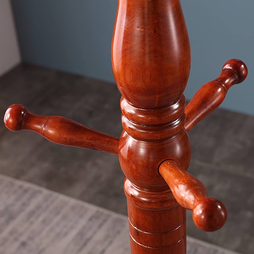 Retro Coat Rack Freestanding,Sturdy Solid Wooden Coat Rack Stand,Adjustable Coat Tree Floor Hanger With 8 Hooks,Coat Hanger Stand For Bedroom