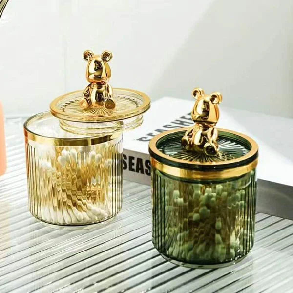 Luxury cute bear cotton swab storage box