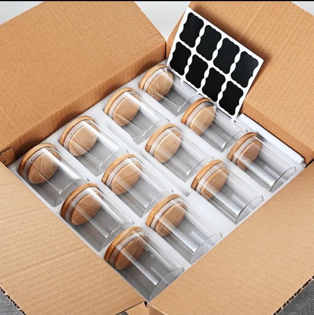 Round glass jars set
12pc jars with Bamboo lids