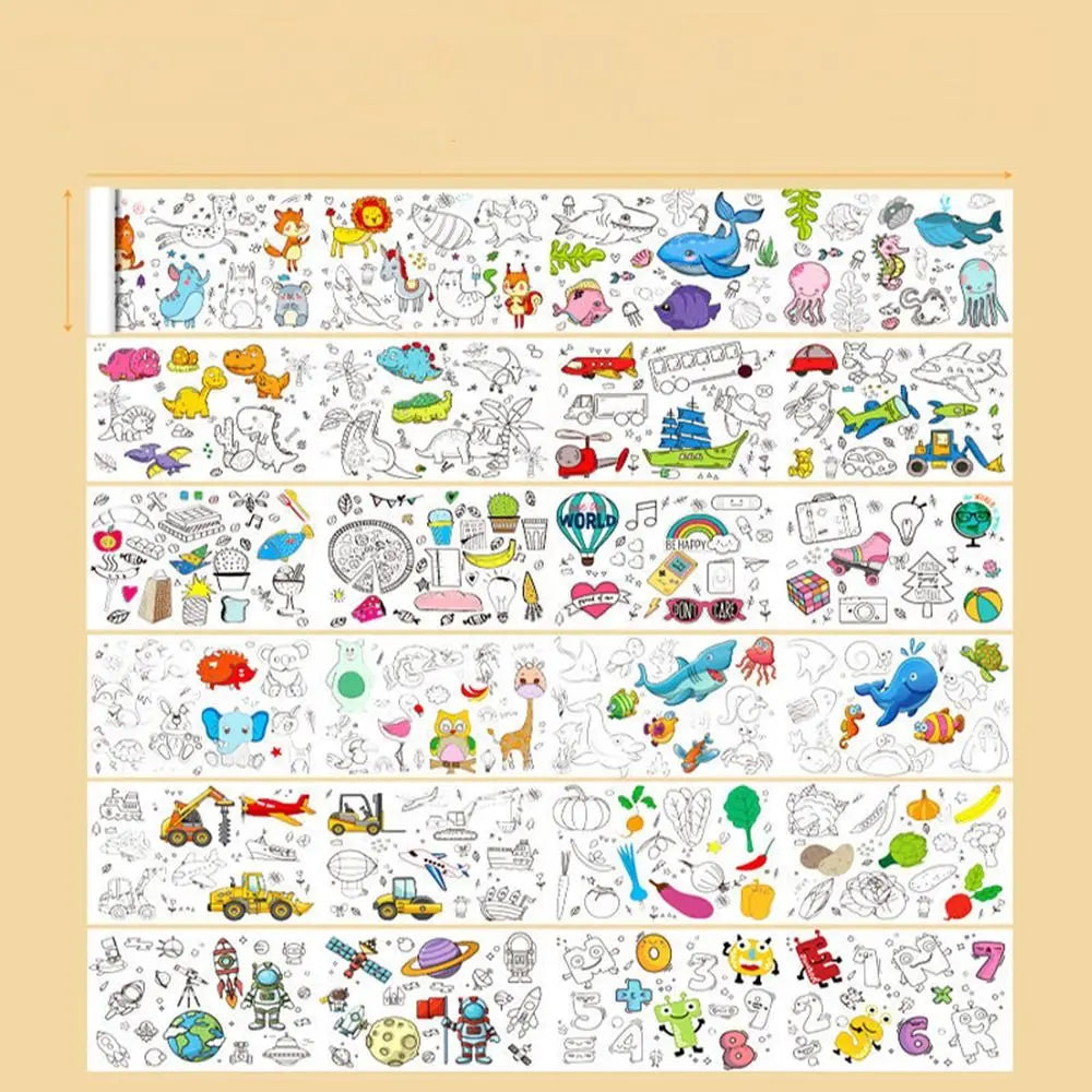 Art Wall Sticker Kids Gift Children Drawing Roll Color Filling Paper Scroll Children'S Drawing Scroll Blank Coloring Pages