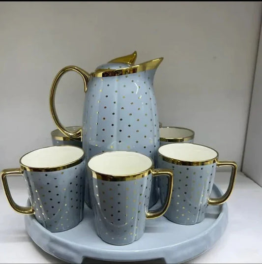 Classy tea sets with glass decor tray