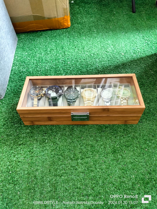 6 slots wooden watch organizer