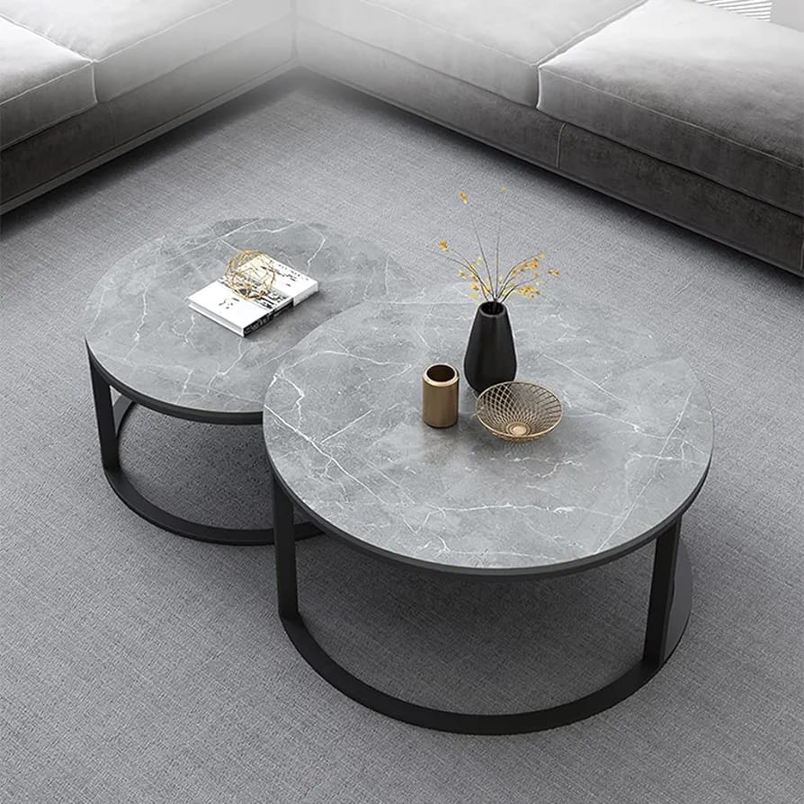 PURE MARBLE Nesting Table with BlackStands