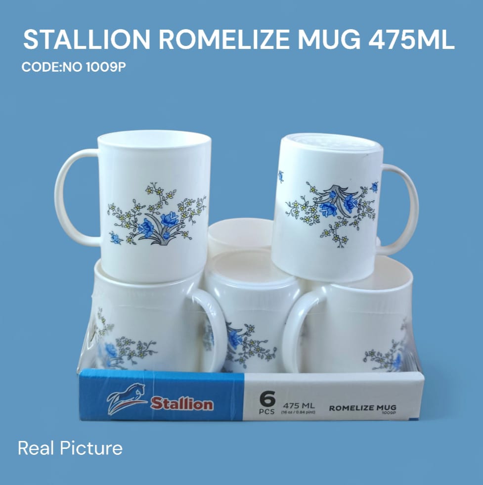 Stallion Plastic Romelize Mug – 475ml (6 Pcs Set)