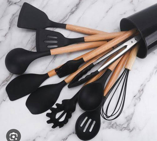 11-Piece Non-Stick Silicone Cooking & Serving Spoon Set