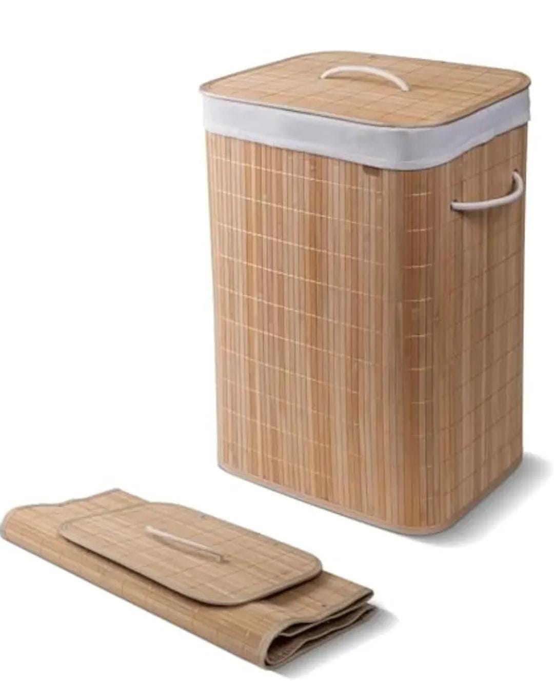 Laundry Hamper Laundry Basket Foldable Bamboo Cover Lid Handle