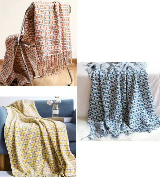 Bohemian Knitted Throw Blanket With Tassel