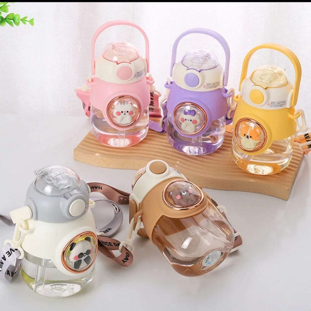 820ml children water bottle with 3D stickers and large capacity straw cup