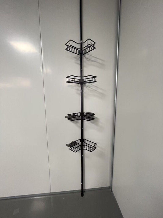 Telescopic corner bathroom organizer with shelves