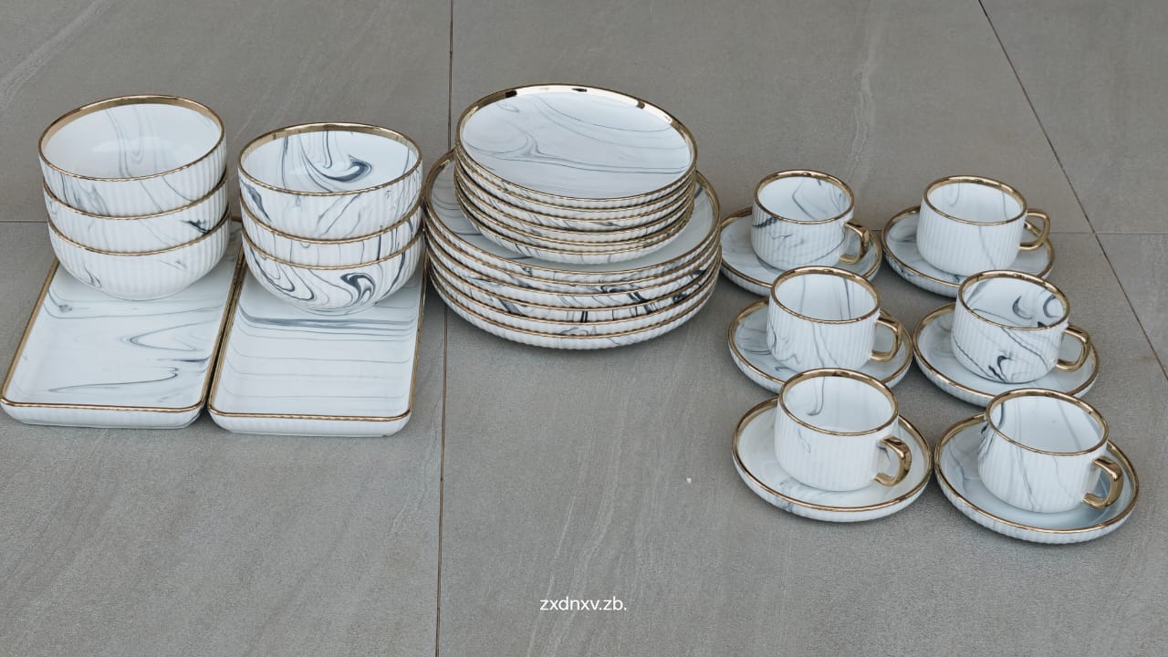 Elegant European Porcelain Dinner set 32pcs set Marble finish