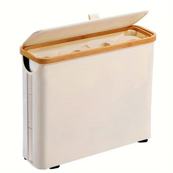 Toilet paper basket organizer with lid