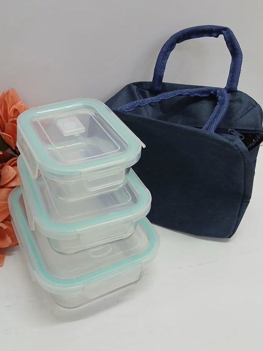 Glass snack box with lunch bag