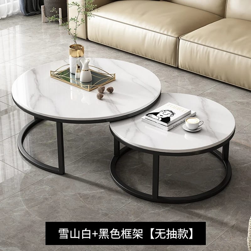 Modern Luxury 2in1 pure Marble Nesting tables with black stand