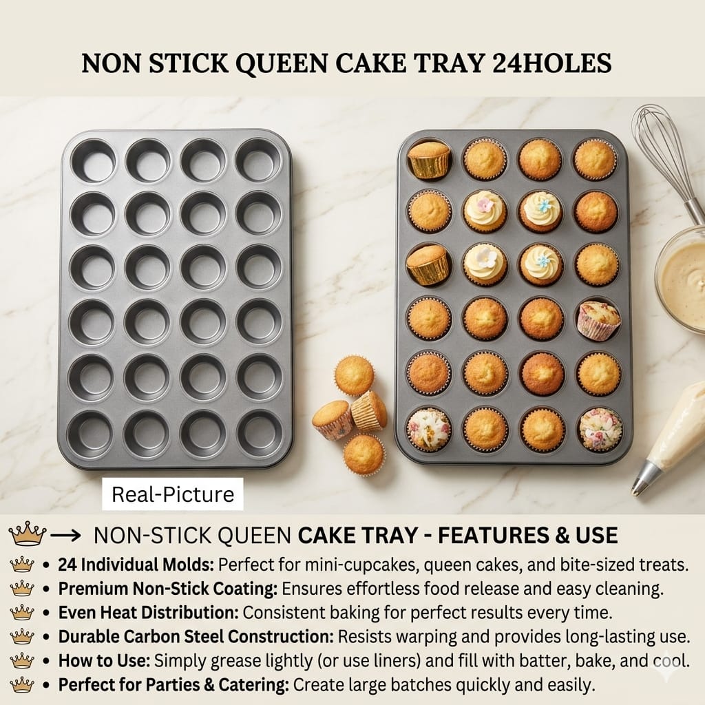 Nonstick Mini Queen Cake Tray – 24 Cups