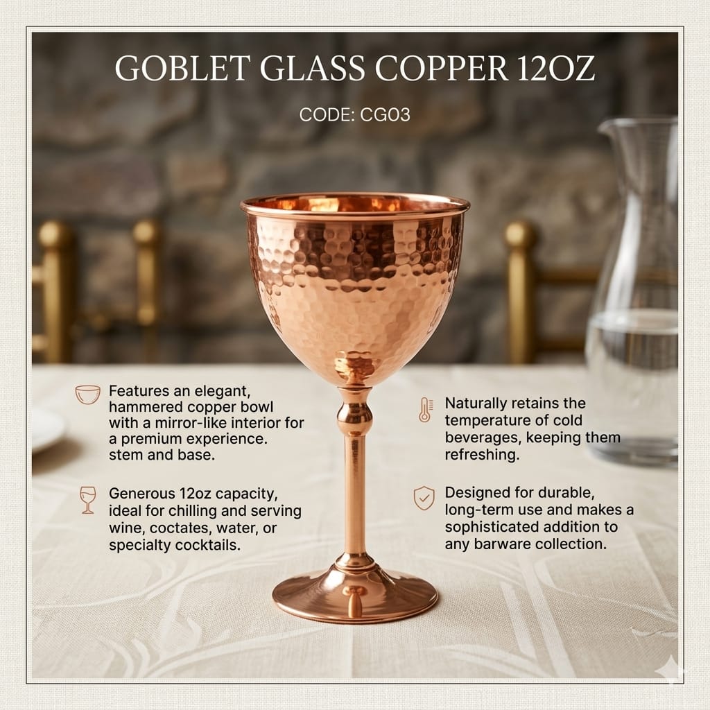 Copper + Brass Goblet Glass – 12oz (price per piece)