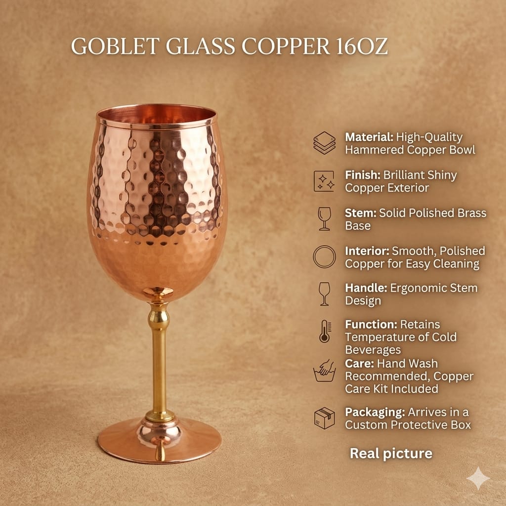 Copper + Brass Goblet Glass – 16oz (price per piece)