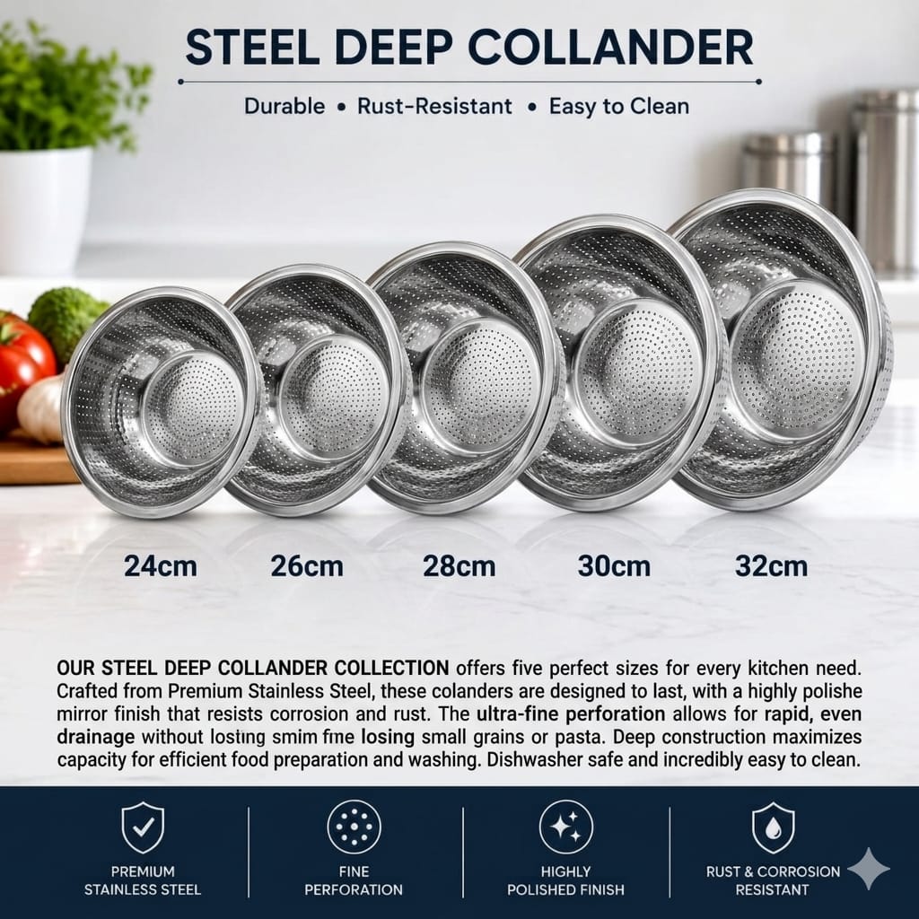 Deep steel collander