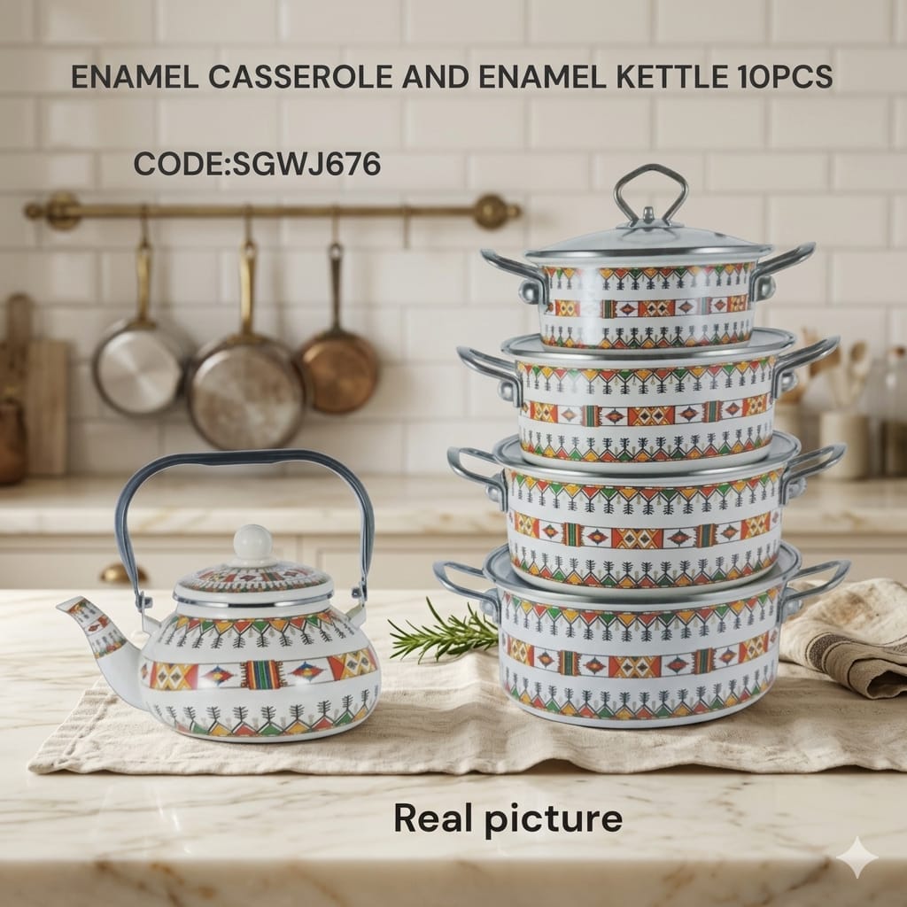 Enamel Casserole & Enamel Kettle Set