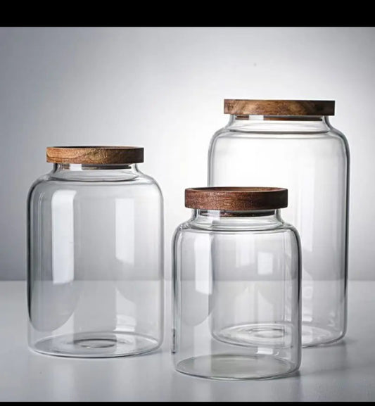 Large Capacity Borosilicate Glass Storage Jar with Acacia Lid