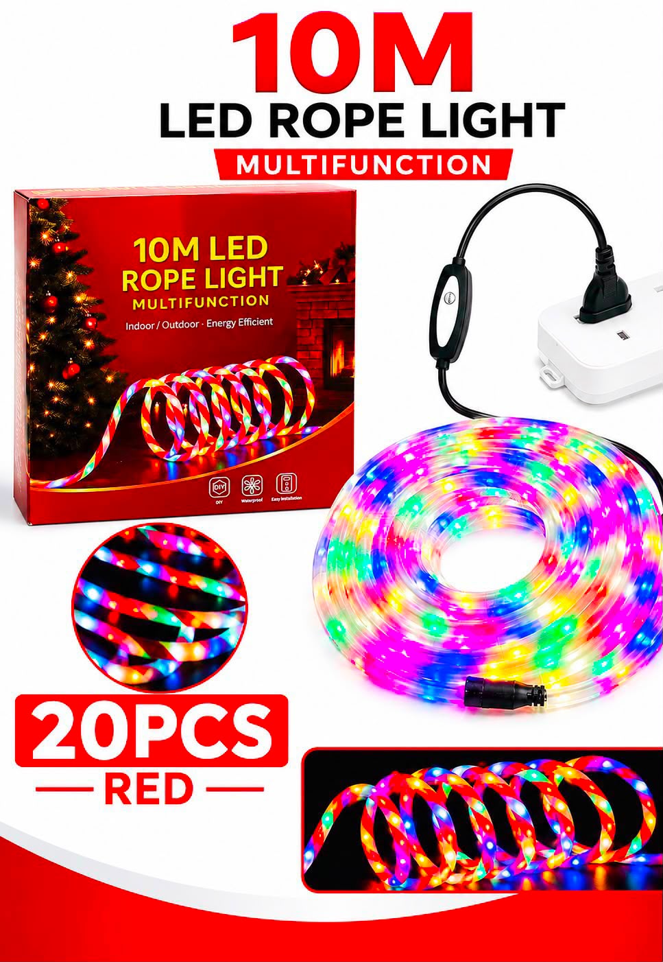 Ropelight 10m red and white 10m