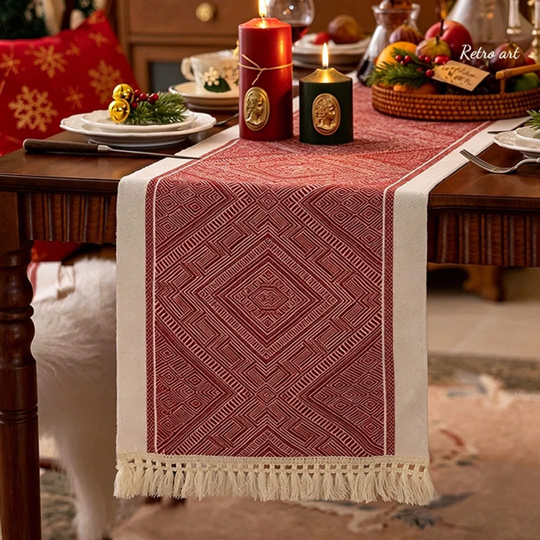Geometric jacquard table runner