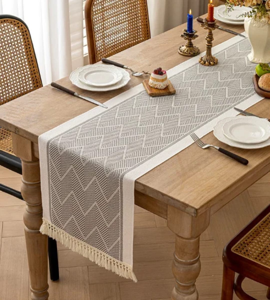 Geometric jacquard table runner