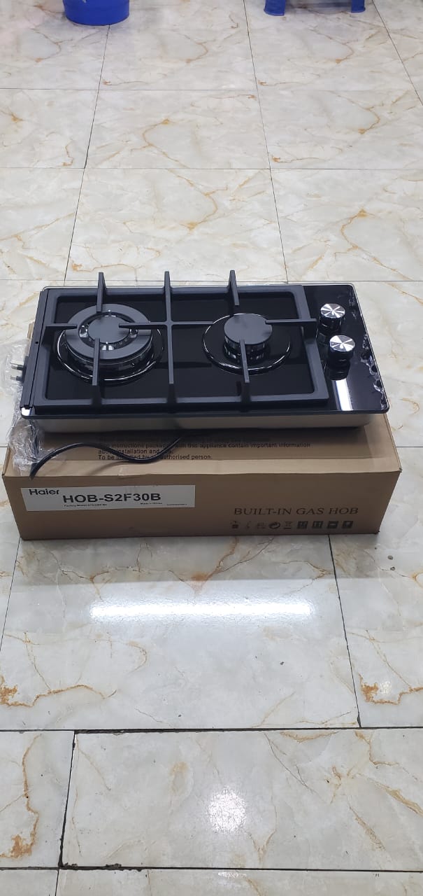 Haier glass inbuilt 2 burner with wok burner hob cooker