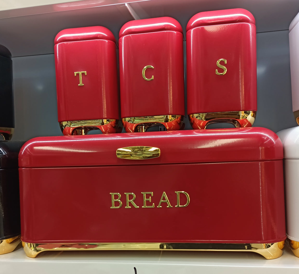 *Bread Bin with Three Canister Set with touch of gold