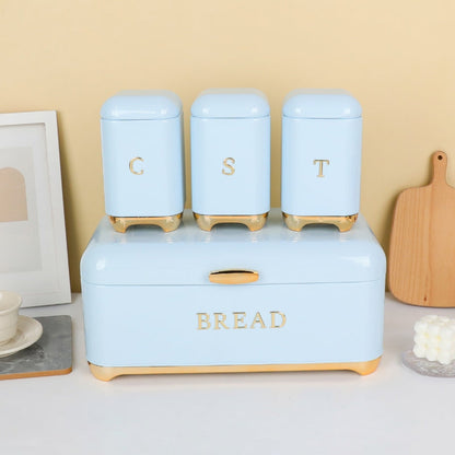 *Bread Bin with Three Canister Set with touch of gold