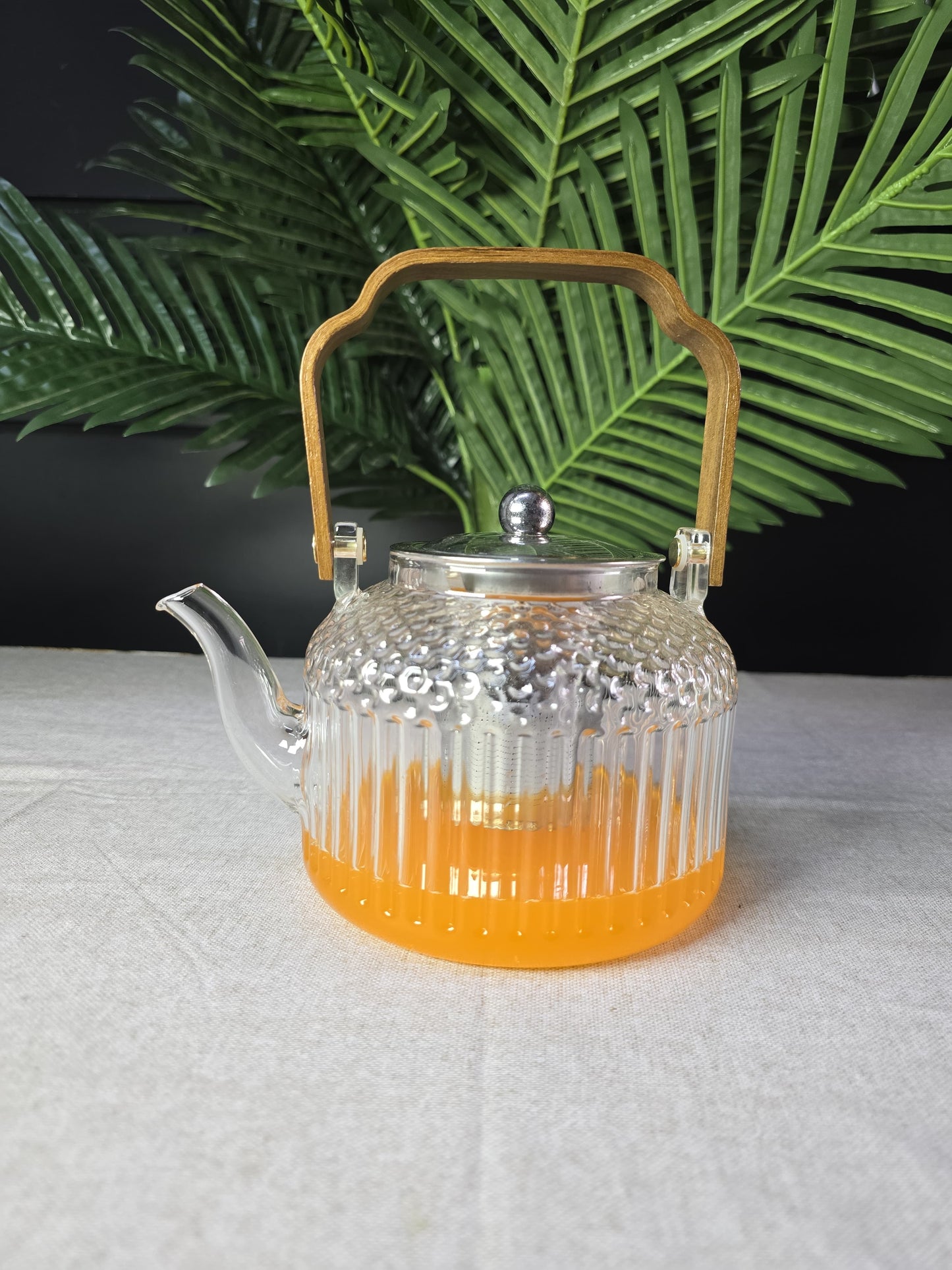 1.5l Bamboo Handle Borosilicate Glass Tea Pot  with Infuser