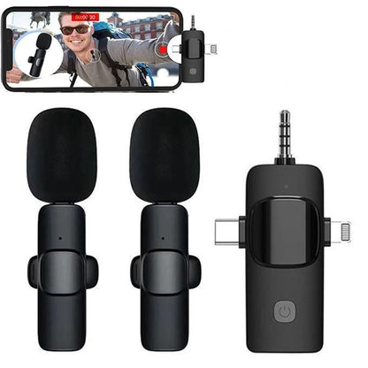Sokany 3-in-1 Mini Dual Wireless Lapel Microphone – Plug & Play for iPhone, Android & Camera