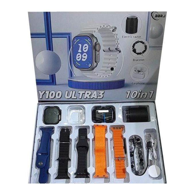 Y100 Ultra3 Smart Watch 10-in-1 Set – 5 Straps, Wireless Earphones & Electric Razor