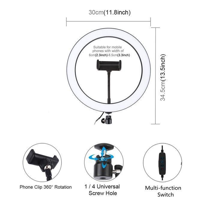 12-Inch LED Ring Light with Adjustable Stand + Dual Wireless Lapel Microphones & Bluetooth Shutter