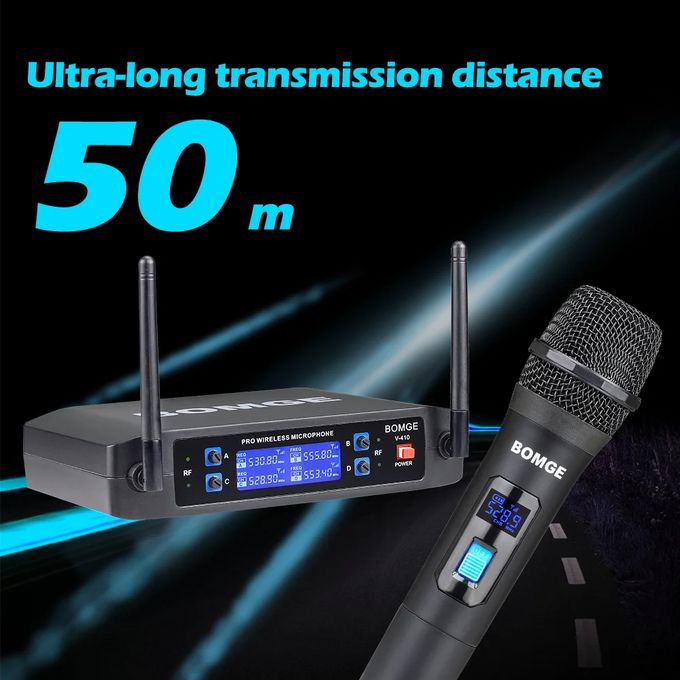 BOMGE 4-Channel Wireless Microphone System – Professional UHF Mic Set for Stage, Church & Events