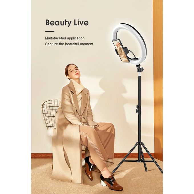 12-Inch LED Ring Light with Adjustable 210 mm Tripod Stand, Wireless Lapel Microphone & Bluetooth Remote