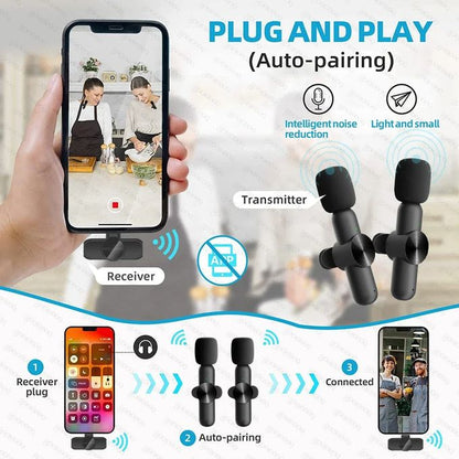Sokany 3-in-1 Mini Dual Wireless Lapel Microphone – Plug & Play for iPhone, Android & Camera