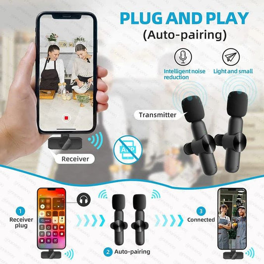 Sokany 3-in-1 Mini Dual Wireless Lapel Microphone – Plug & Play for iPhone, Android & Camera