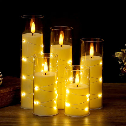 5pcs Acrylic flameless LED candles with string light