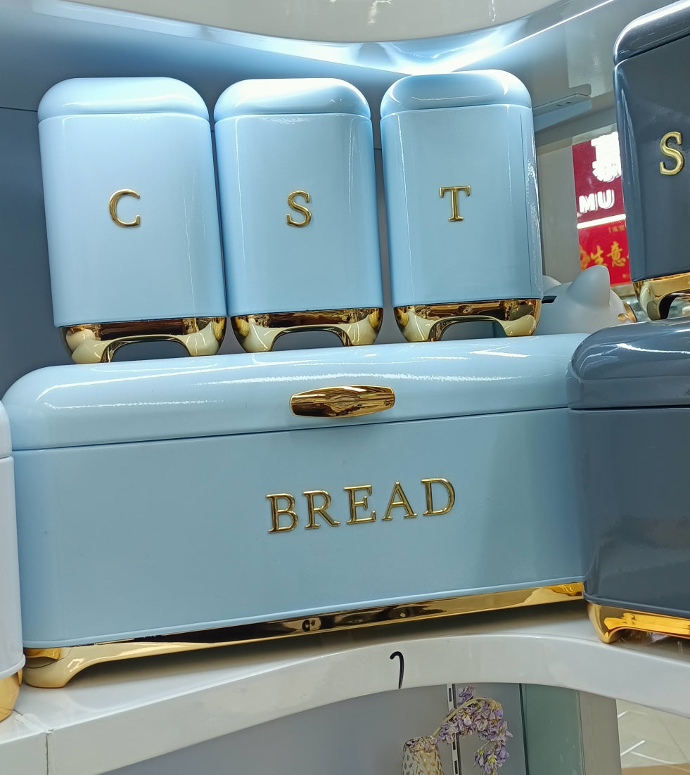 *Bread Bin with Three Canister Set with touch of gold