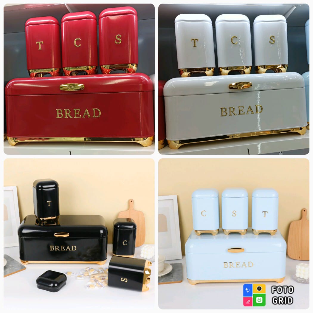 Nordic Bread Bin with 3 Canister Set – Touch of Gold Accent