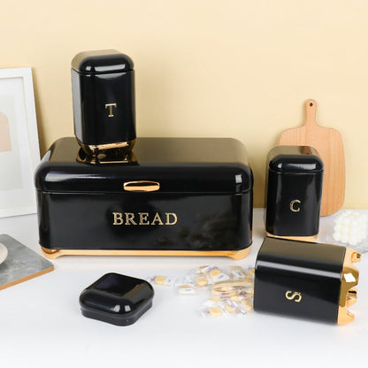 *Bread Bin with Three Canister Set with touch of gold