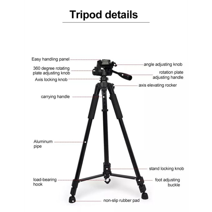 168 CM Adjustable Photography Tripod Stand for Camera & Phone – 360° Rotation, Live Streaming & Selfie Support