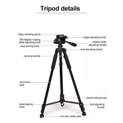 168 CM Adjustable Photography Tripod Stand for Camera & Phone – 360° Rotation, Live Streaming & Selfie Support