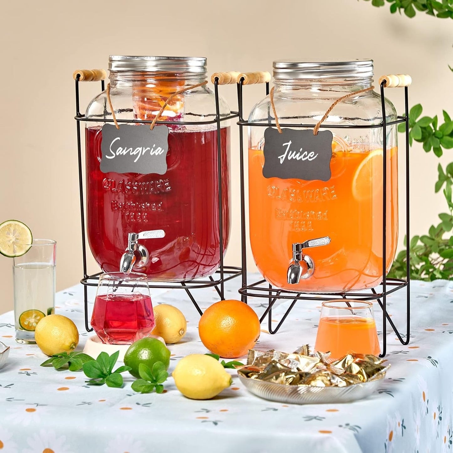 Glass Drink Dispenser with Stand & Tap  5L Juice & Cocktail Dispenser Elegant Beverage Server for Parties, Weddings & Home Use