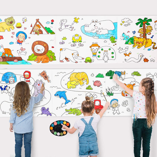 Animal Coloring Roll for Kids – 2m Drawing Paper with Stickers | No-Mess Fun Activity