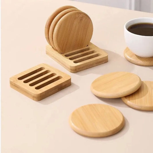 Eco friendly Heavy Duty Bamboo Coasters 6pcs  + 1Holder Rack