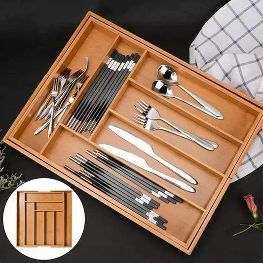 Extendable Cutlery Tray, 6-7 Adjustable Compartments Kitchen Drawer Organizer and Utensil Organizer, Perfect Utensil Holder and Cutlery Tray in Home Kitchen, Office