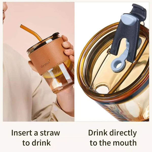 Glass cup with Leather Protective Sleeve