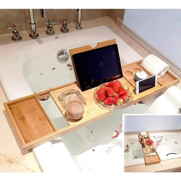 Bamboo Bathtub Tray Caddy Bath Tub Tray Bridge Shower Shelves Organizer Tray